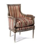 A LOUIS XVI STYLE WHITE PAINTED TUB-BACK ARMCHAIR
