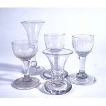 A GROUP OF FIVE SMALL ENGLISH DRINKING GLASSES (5)