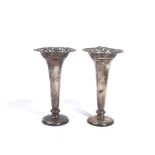 A PAIR OF SILVER TRUMPET SHAPED VASES