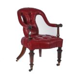 AN EARLY VICTORIAN ROSEWOOD FRAMED TUB-BACK OPEN ARMCHAIR