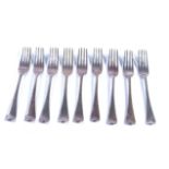 NINE GEORGE III SILVER OLD ENGLISH PATTERN TABLE FORKS (9)