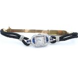 A FRENCH PLATINUM, SAPPHIRE AND DIAMOND LADY'S DRESS WRISTWATCH