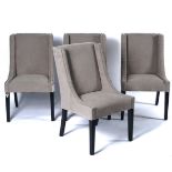 LIBRA DISTINCTIVE INTERIORS; A SET OF FOUR SILVER STUDDED GREY SUEDE UPHOLSTERED WINGBACK SIDE...