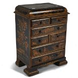 A CHINOISERIE DECORATED CADDY TOP MINIATURE CHEST