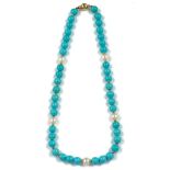 A SINGLE ROW NECKLACE OF TURQUOISE BEADS