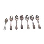 SIX SILVER FIDDLE PATTERN TABLESPOONS AND ONE PLATED SPOON (7)