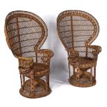 A PAIR OF MID-20TH CENTURY CANEWORK PEACOCK BACK ARMCHAIRS (2)