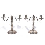 A PAIR OF SILVER TWO LIGHT TABLE CANDELABRA