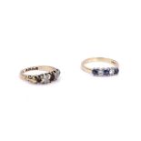 AN 18CT GOLD, SAPPHIRE AND DIAMOND FIVE STONE RING AND ANOTHER DIAMOND RING (2)