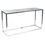 A MODERN POLISHED STEEL RECTANGULAR CONSOLE