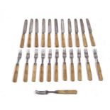 ELEVEN SILVER BLADED DESSERT KNIVES AND TWELVE SILVER PRONGED DESSERT FORKS (23)