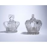 A CUT GLASS OPENWORK CROWN SCENT BOTTLE AND STOPPER (4)