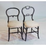 A VICTORIAN BLACK LACQUER AND MOTHER OF PEARL INLAID SIDE CHAIR (2)