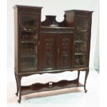 AN EDWARDIAN MAHOGANY DISPLAY CABINET WITH MOULDED FLORAL DECORATION