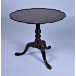 A GEORGE III AND LATER MAHOGANY TRIPOD TABLE WITH PIE CRUST TOP