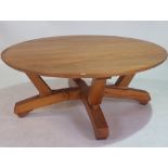 A 20TH CENTURY PITCH PINE CIRCULAR METAMORPHIC HEIGHT ADJUSTABLE BREAKFAST TABLE
