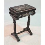 A VICTORIAN CHINESE EXPORT LACQUER AND MOTHER-OF-PEARL INLAID WORK TABLE