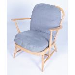 ERCOL; A MID 20TH CENTURY BEECH FRAMED EASY ARMCHAIR