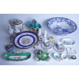 CERAMICS INCLUDING A HEREND PIN DISH, A CONTINENTAL GILT METAL BOUND PLATE (QTY)