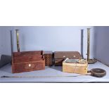 COLLECTIBLES, INCLUDING MARQUETRY INLAID BOX, BRASS INLAID ANGLED SLOPE, BRASS BOUND SMALL BOX...