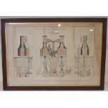 A FRAMED DRAWING OF THE S.S. ARABIAN ENGINE SIGNED GEORGE W. WALKER