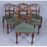 A SET OF SIX VICTORIAN OAK AND EBONY INLAID DINING CHAIRS