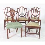 A SET OF FOUR GEORGE III MAHOGANY SHIELDBACK DINING CHAIRS (5)