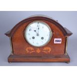 AN EDWARDIAN INLAID MANTEL CLOCK