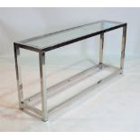 A MODERN CHROME AND GLASS CONSOLE TABLE