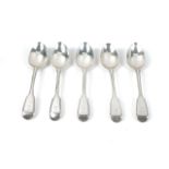 FIVE SILVER DOUBLE STRUCK FIDDLE AND THREAD PATTERN DESSERT FORKS (5)