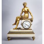 A FRENCH GILT-BRONZE MOUNTED WHITE MARBLE MANTEL CLOCK