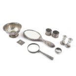 A PAIR OF VICTORIAN SILVER NAPKIN RINGS AND SEVEN FURTHER ITEMS (9)