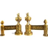 A PAIR OF LOUIS XVI STYLE GILT-BRONZE ANDIRONS OR CHENETS