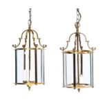 FOUR LACQUERED BRASS CYLINDRICAL HALL LANTERNS (4)