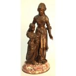 AFTER ANATOLE J. GUILLOT (FRENCH, 1865-1911); A PATINATED BRONZE OF A MOTHER AND CHILD