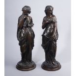 A PAIR OF FRENCH BRONZE FIGURES OF CLASSICAL MAIDENS (2)