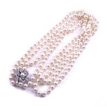 A TWO ROW NECKLACE OF CULTURED PEARLS