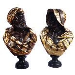 A MATCHED PAIR OF AUSTRIAN PAINTED TERRACOTTA BUSTS OF A NORTH AFRICAN MAN AND WOMAN (2)