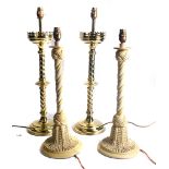A PAIR OF GOTHIC REVIVAL BRASS CANDLESTICKS (4)