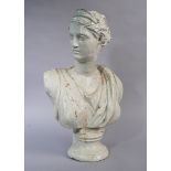 A CAST IRON WHITE PAINTED BUST OF DIANA