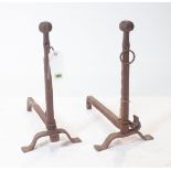 A PAIR OF 19TH CENTURY CAST IRON ANDIRONS