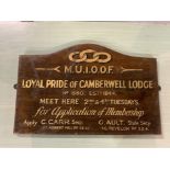 M.U.I.O.O.F. LOYAL PRIDE OF CAMBERWELL LODGE OAK HANGING SIGN