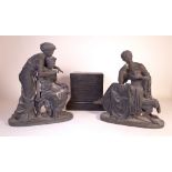 A PAIR OF SPELTER FIGURE GROUPS OF MUSICIANS A.F AND A BRONZE PLINTH BASE, 24CM X 25CM TALL