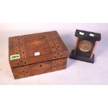 A 19TH CENTURY WALNUT INLAID JEWELLERY BOX (2)