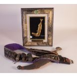 ASIAN COLLECTABLES COMPRISING A FRAMED GILT METAL JAMBIYA DAGGER (3)