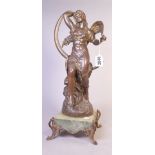 A FRENCH GILT METAL, SPELTER AND ONYX MOUNTED FEMALE DANCING FIGURE