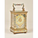 A FRENCH BRASS AND CLOISONNÉ ENAMEL STRIKING CARRIAGE CLOCK