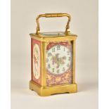 A FRENCH BRASS PORCELAIN-MOUNTED STRIKING & REPEATING CARRIAGE CLOCK