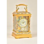 A FRENCH GILT-BRASS AND CLOISONNÉ ENAMEL STRIKING AND REPEATING CARRIAGE CLOCK WITH ALARM
