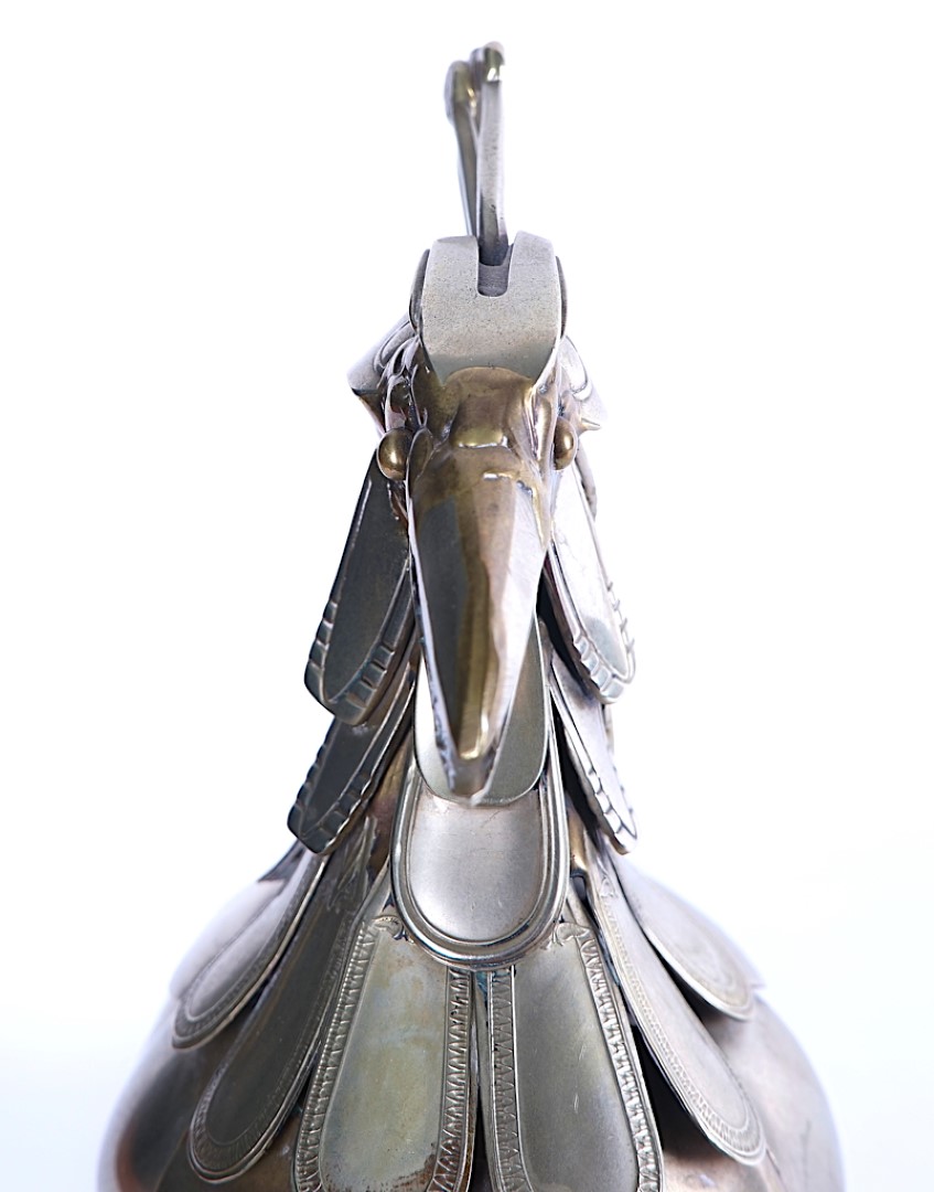 A NOVEL SILVER-PLATED MODEL PEACOCK - Image 7 of 9